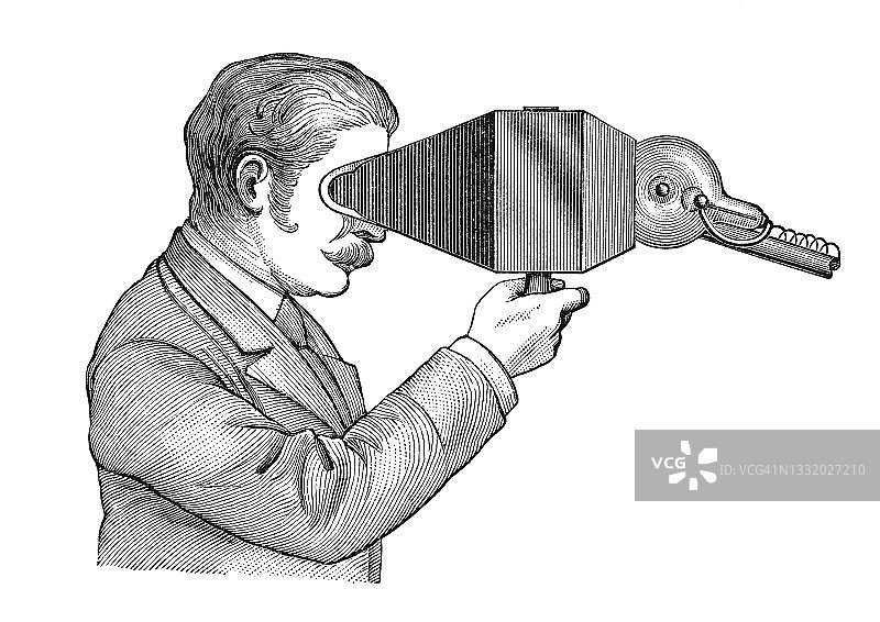 老式雕刻插图：早期伦琴X射线设备图片素材