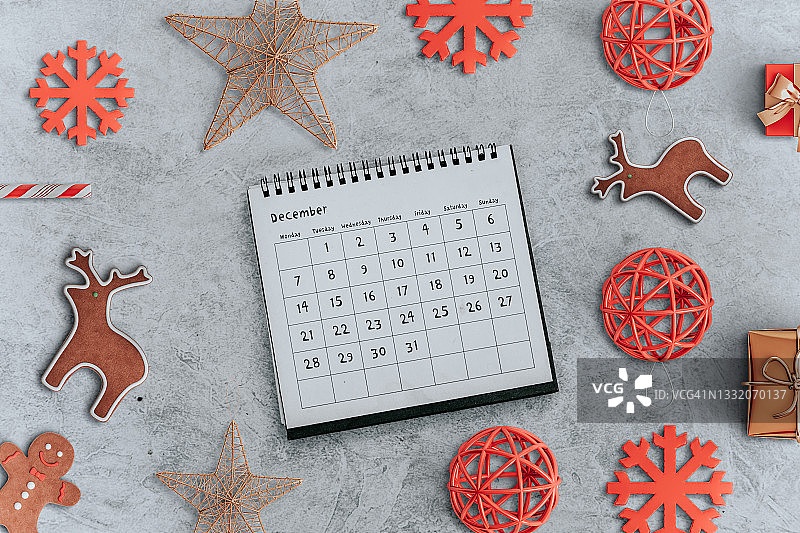 圣诞装饰十二月日历扁平风格图片素材