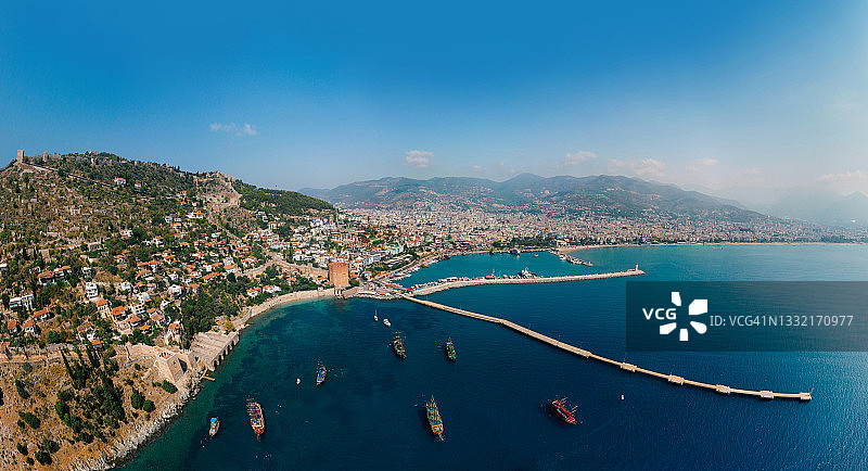 夏日阿拉尼亚卡莱西城堡航拍全景图片素材