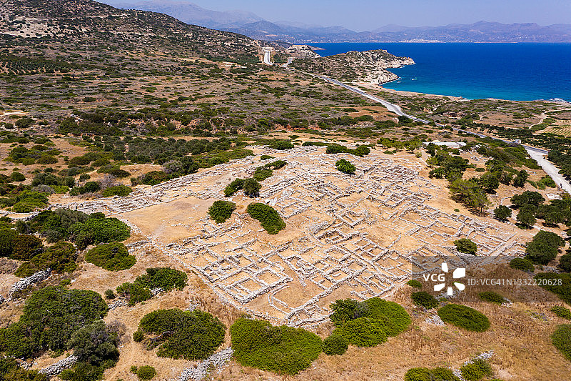 希腊克里特岛戈尼亚米诺斯遗址航拍图片素材