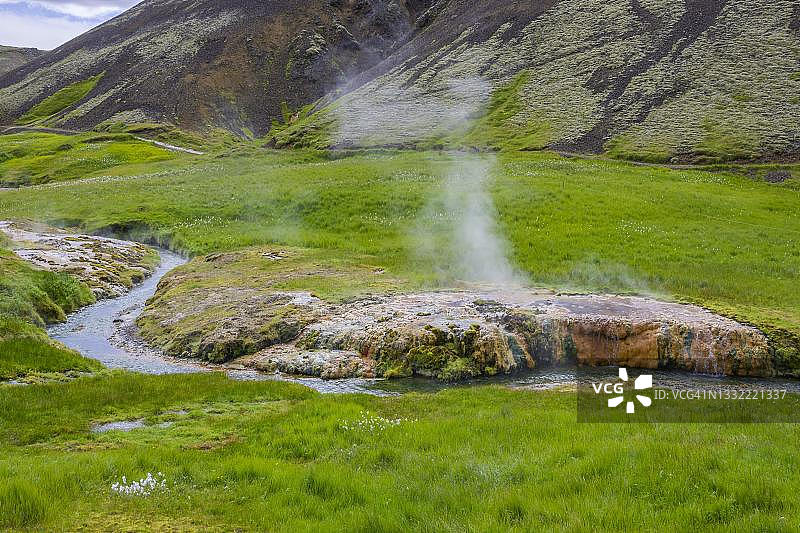 冰岛Sudurland地区Hveragerdi彩色苏打泉图片素材