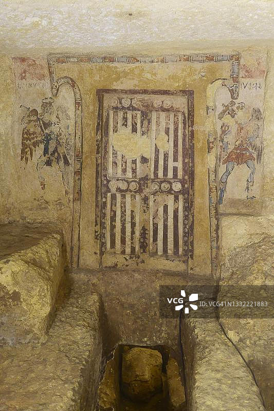 意大利卡隆蒂墓室，公元前150-125年伊特鲁里亚壁画图片素材