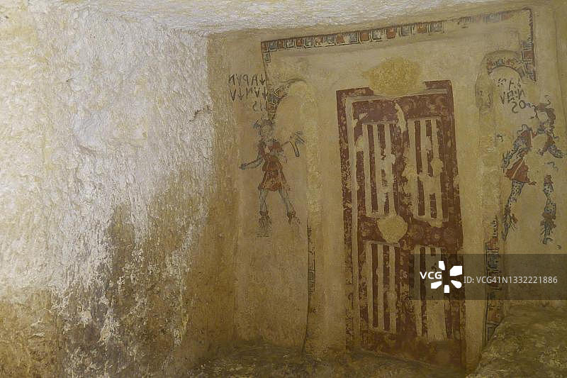 意大利卡隆蒂墓室，公元前150-125年伊特鲁里亚壁画图片素材