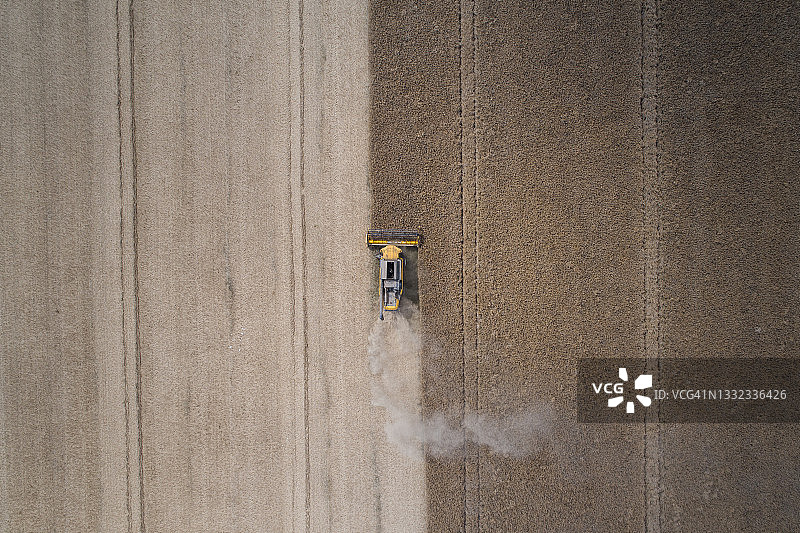 英格兰联合收割机顶部无人机航拍图片素材