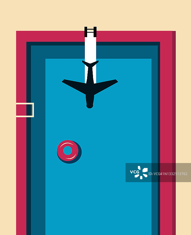 飞机在蓝色天空般的水中跳跃的插画图片素材