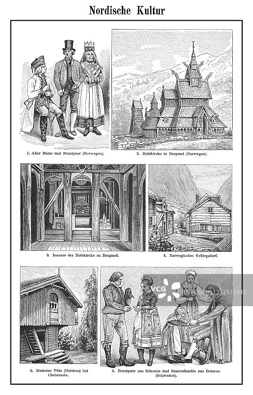 北欧文化老式版画插图图片素材