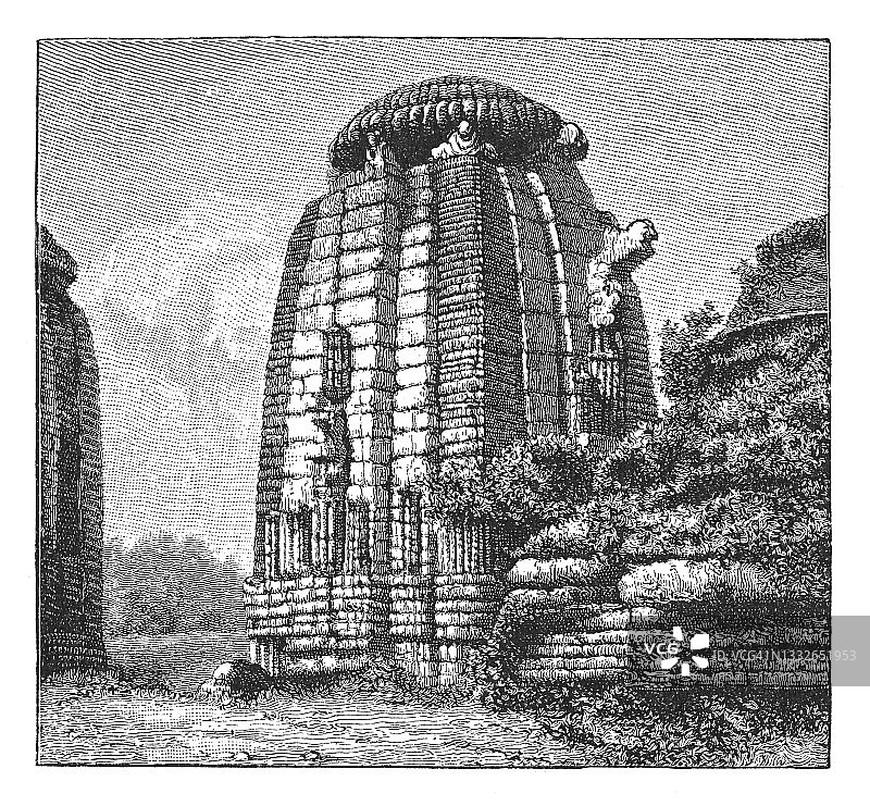 印度建筑，奥里萨邦巴拉特斯瓦湿婆神庙古老雕刻插图图片素材