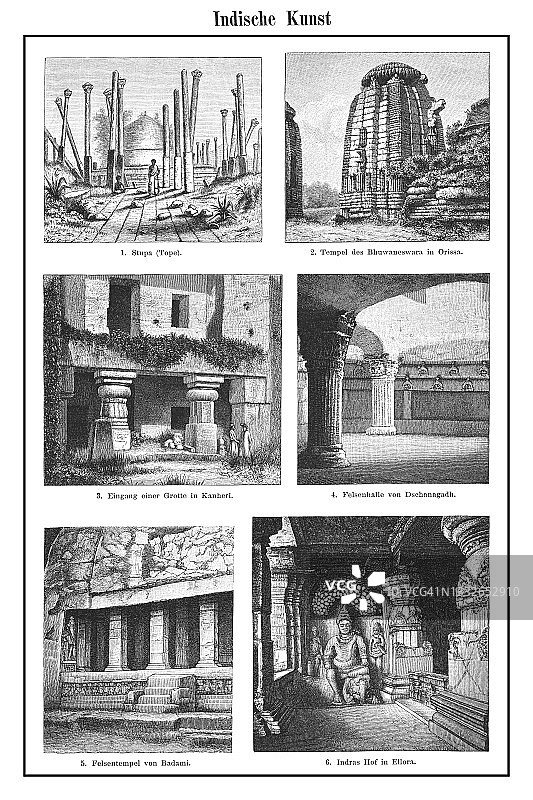 老式雕刻插图：印度建筑图片素材