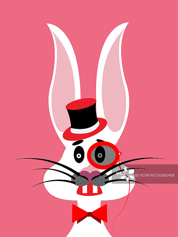 粉色背景上受惊的兔子插画图片素材