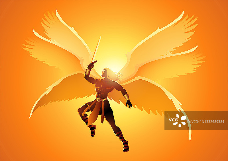 手持剑的六翼天使米迦勒图片素材