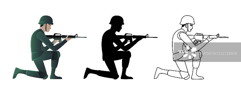 三种风格的士兵射击枪支合集图片素材