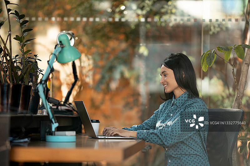 使用笔记本电脑的女秘书图片素材