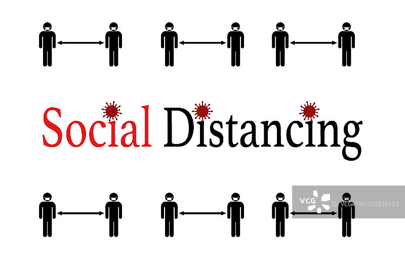 保持2米安全社交距离，保护自己，预防新型冠状病毒插画图片素材