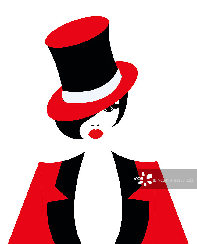 戴红帽的歌舞女郎插画图片素材
