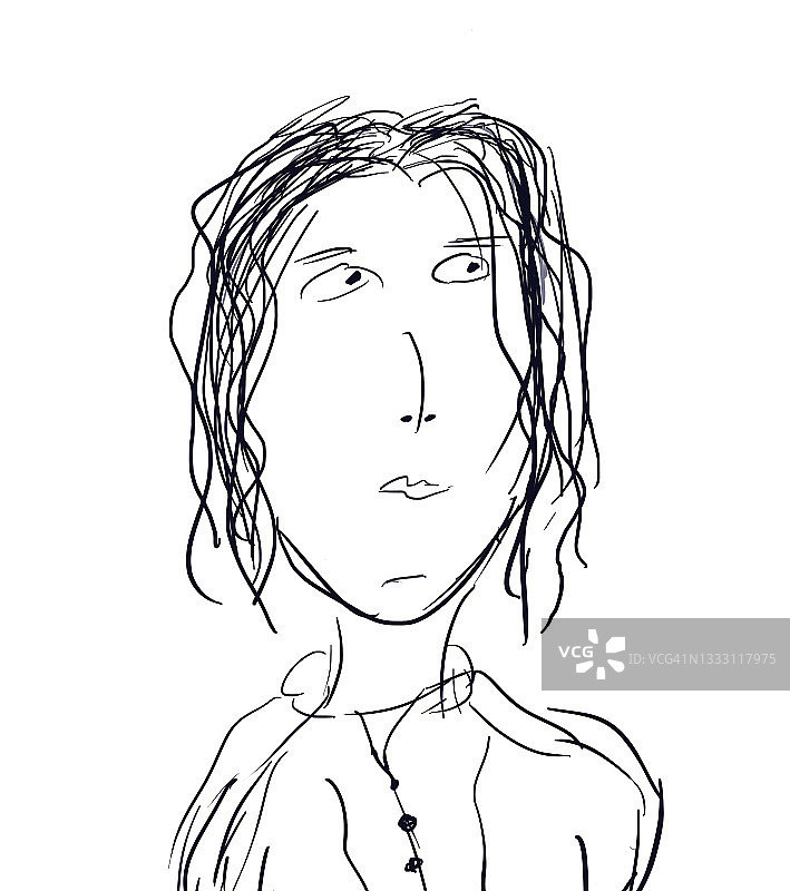 抽象长发男子线条画图片素材