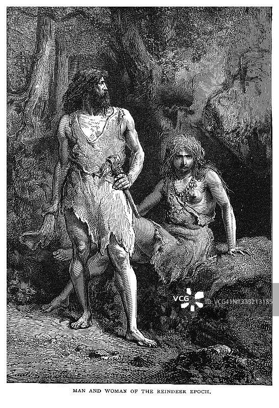 驯鹿时期男女古老雕刻插图图片素材