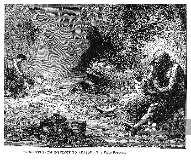 埃米尔·巴亚尔绘制的原始制陶者古老雕刻插图图片素材