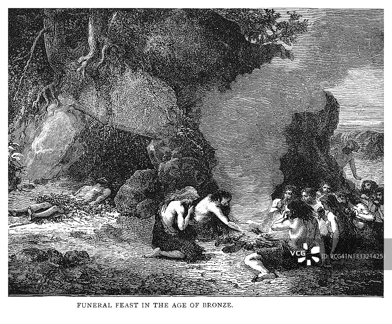 古代雕刻图：青铜时代的葬礼盛宴（埃米尔·巴亚德绘制）图片素材
