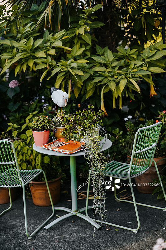 小型花园中的绿色园林家具图片素材