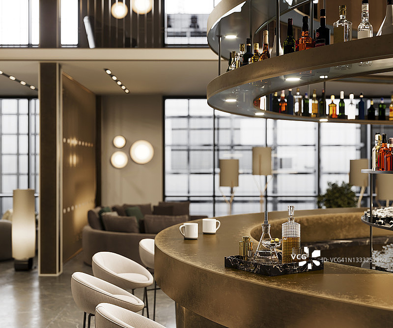 豪华酒店酒吧3D渲染图片素材