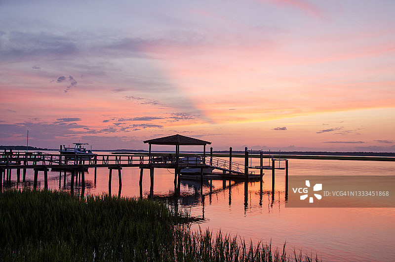 宽阔小溪的日落图片素材