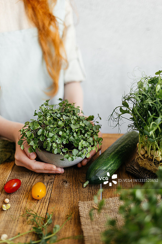 木桌上的微型蔬菜图片素材