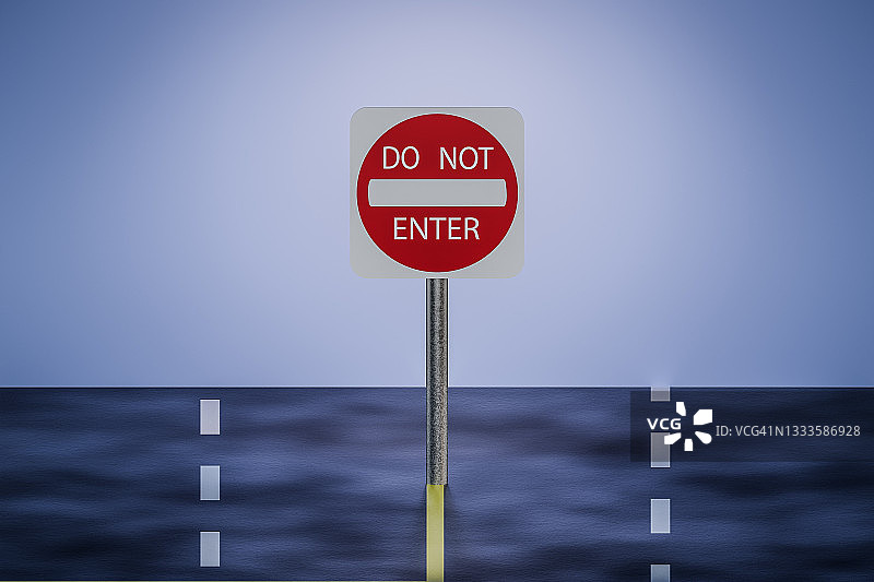 单行道、禁止驶入交通标志，沥青车道背景图片素材