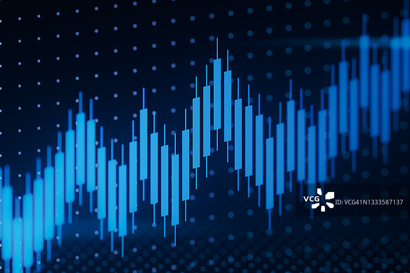点状背景上的K线图数字图像，蓝色主题图片素材