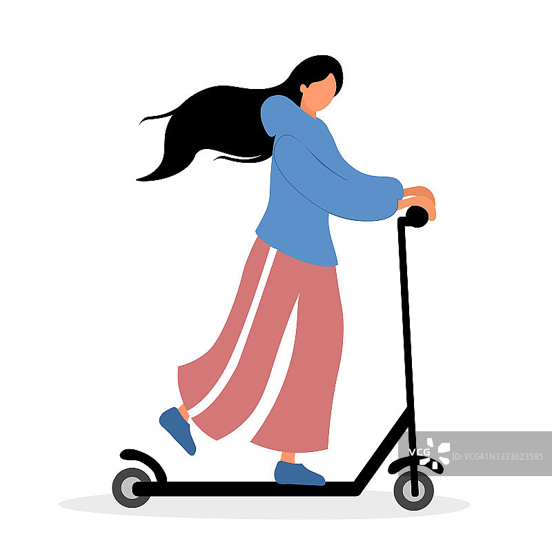 女人骑着滑板车在白色背景上图片素材