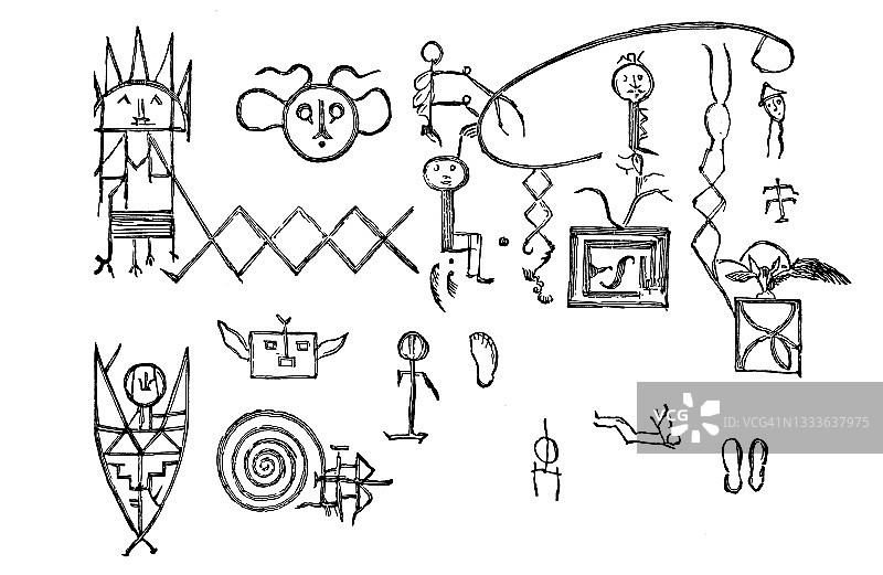 文字的演变-在落基峡谷洞穴中发现的象形文字古老雕刻插图图片素材