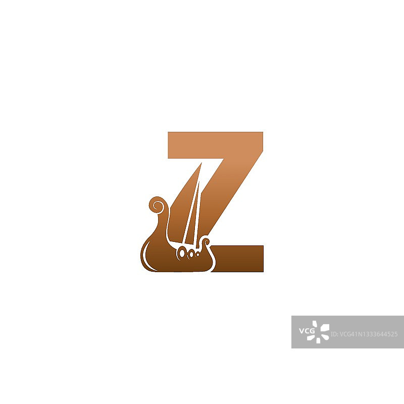 带有维京帆船设计模板的字母Z标志图标图片素材
