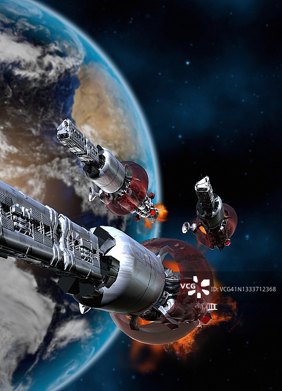 使用曲速引擎的宇宙飞船概念图图片素材