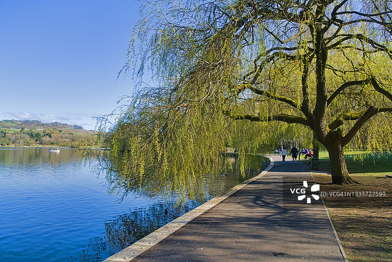 阳光明媚的春日，林利思戈湖畔风光图片素材
