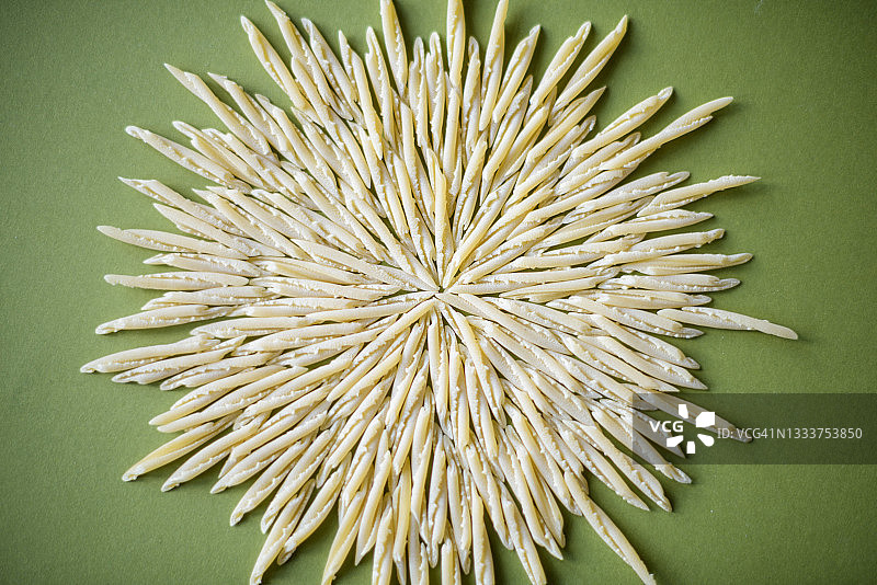 绿色背景上的Trofie意面图片素材