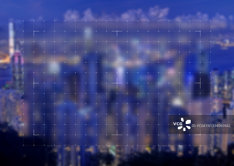 香港城市夜景模糊背景上的线条网格图片素材