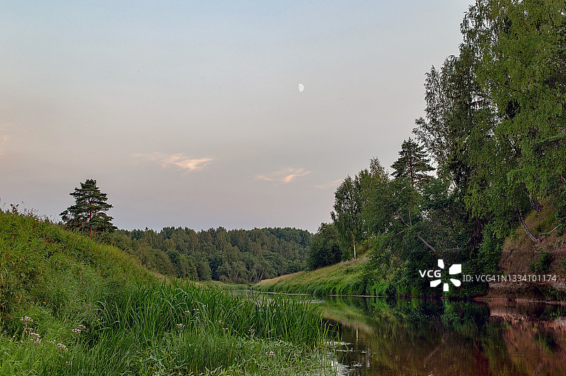 夏季傍晚陡峭河岸鸟巢图片素材