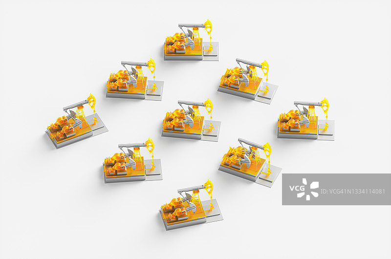 白色背景上的波普艺术黄色油泵CGI概念插画图片素材