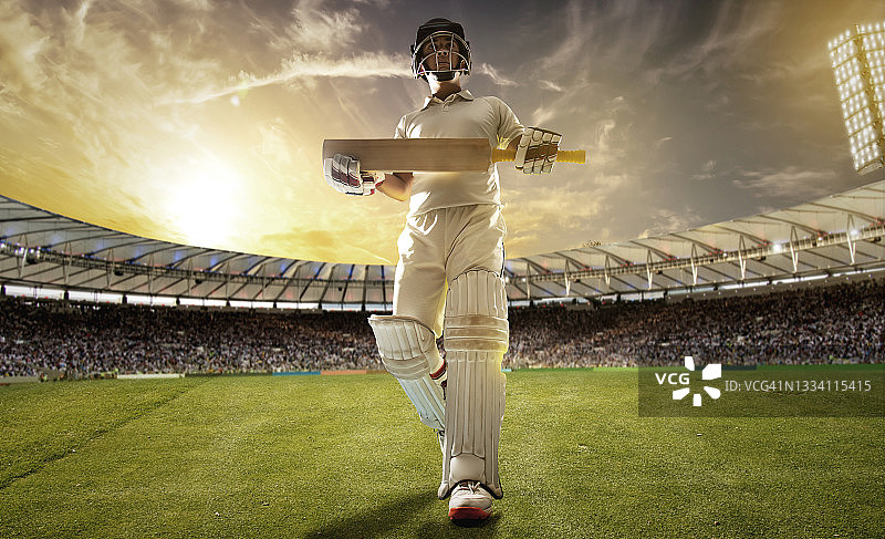 板球运动员比赛中进场图片素材