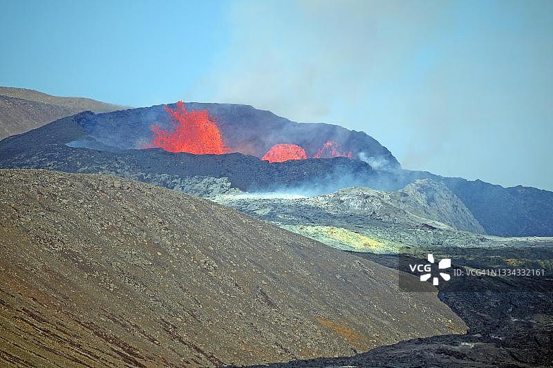 冰岛火山硫磺熔岩地貌与喷发图片素材