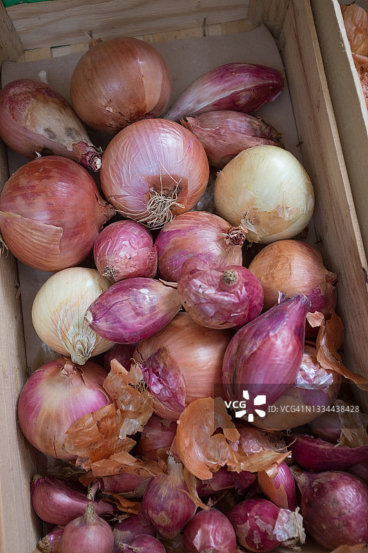 阿维尼翁市场的红洋葱盒图片素材