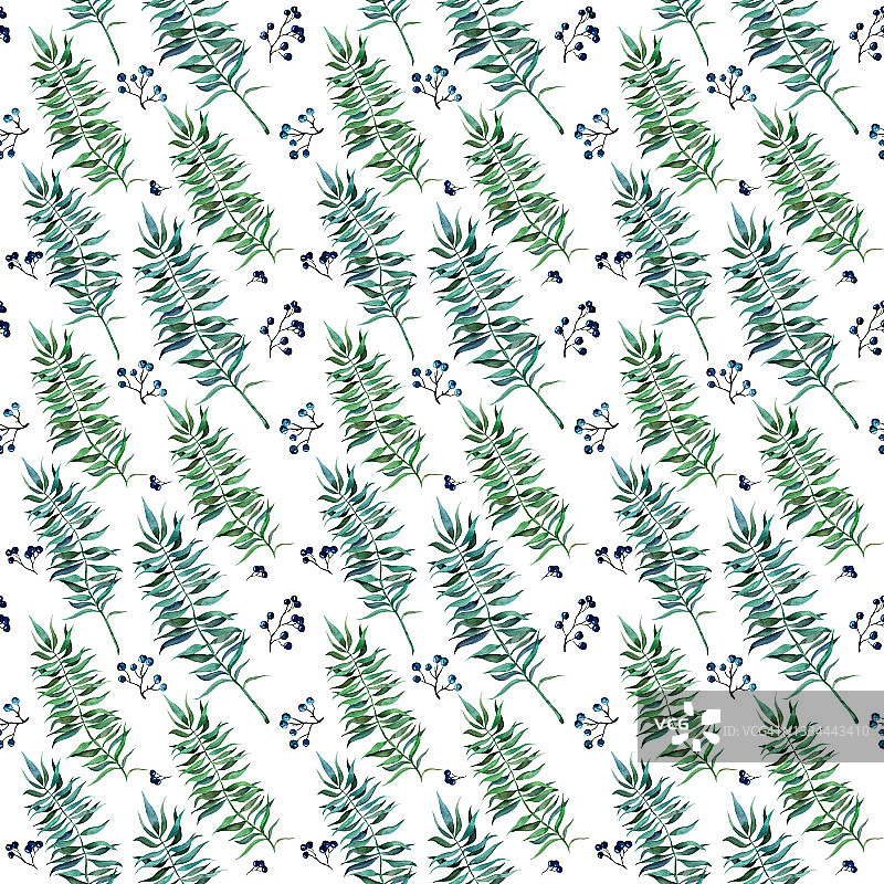 水彩野生浆果树叶无缝图案图片素材