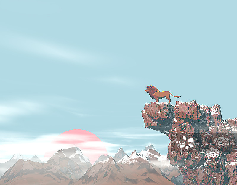 雄狮俯瞰山脉图片素材