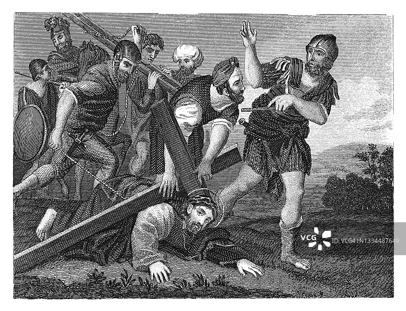 基督背负十字架古版画图片素材