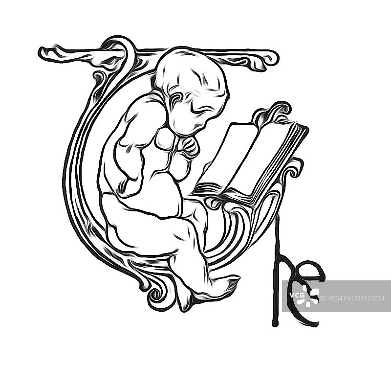 装饰纹样的老式雕刻插图，婴儿图片素材