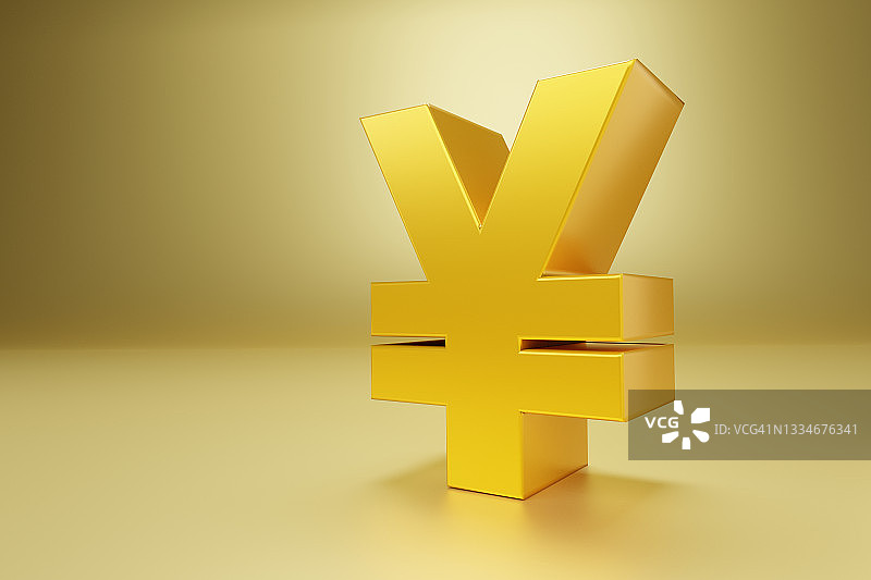 蓝色背景上的金色人民币符号图片素材