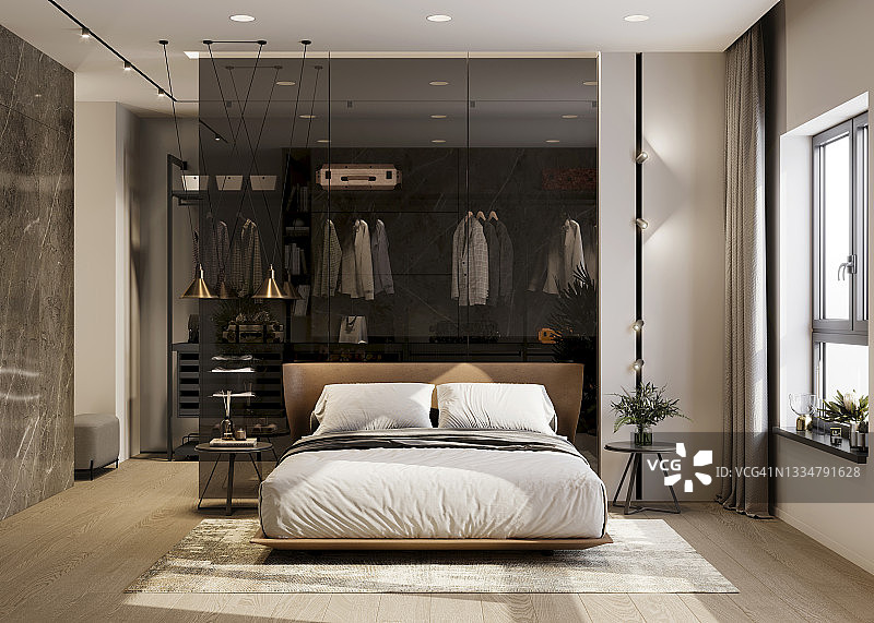 3D渲染：极简家具卧室图片素材