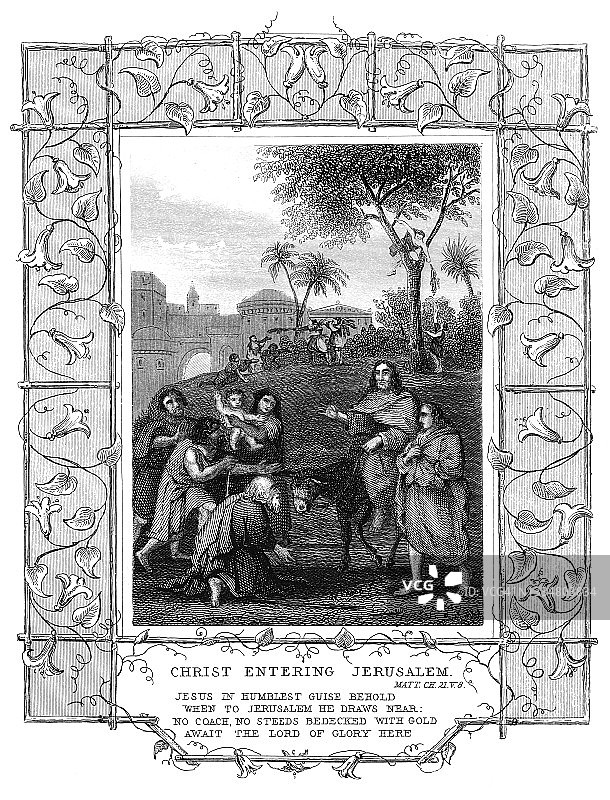基督进入耶路撒冷古老雕刻插图图片素材