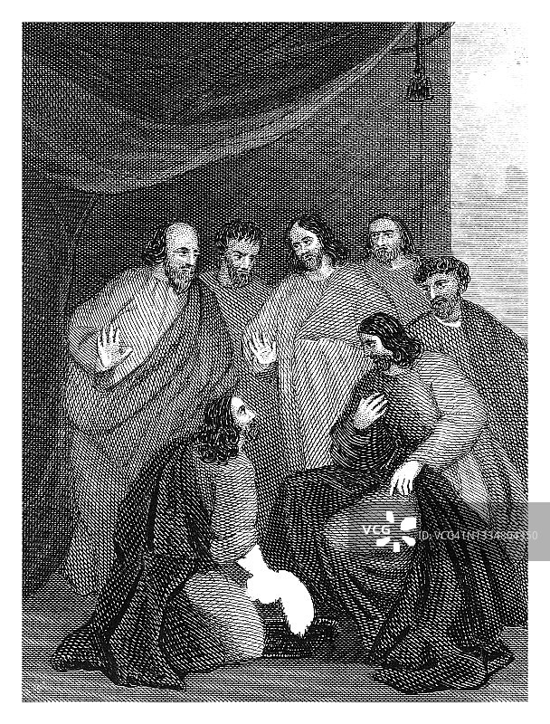 耶稣为门徒洗脚的古版画图片素材