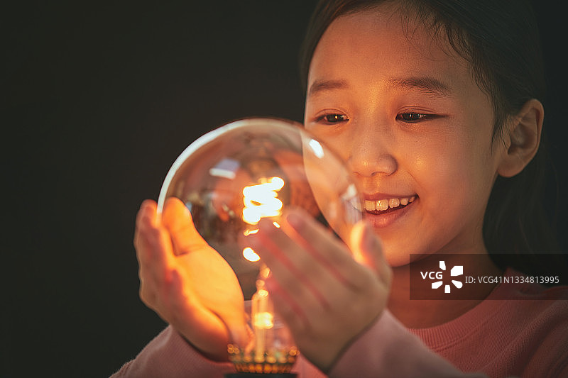 手持灯泡的女孩图片素材