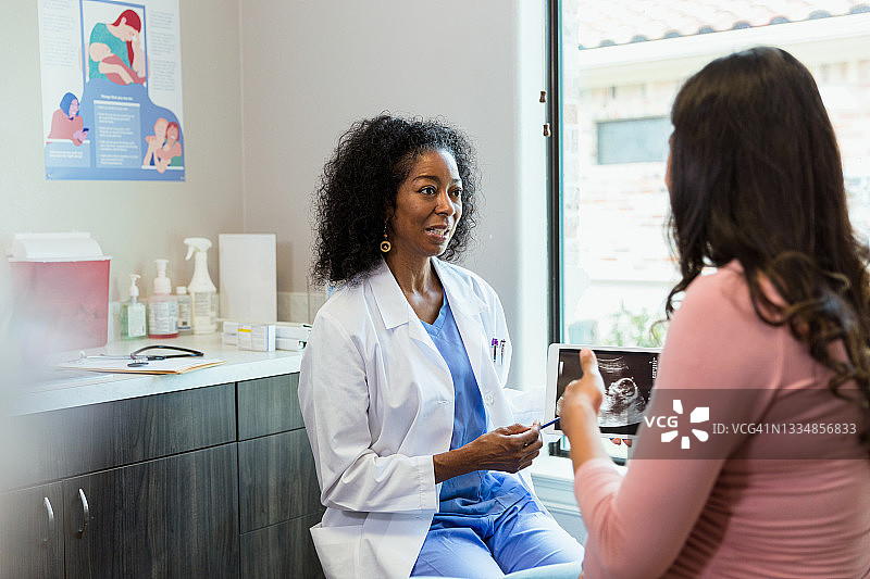 医生和病人就诊期间讨论超声波检查图片素材
